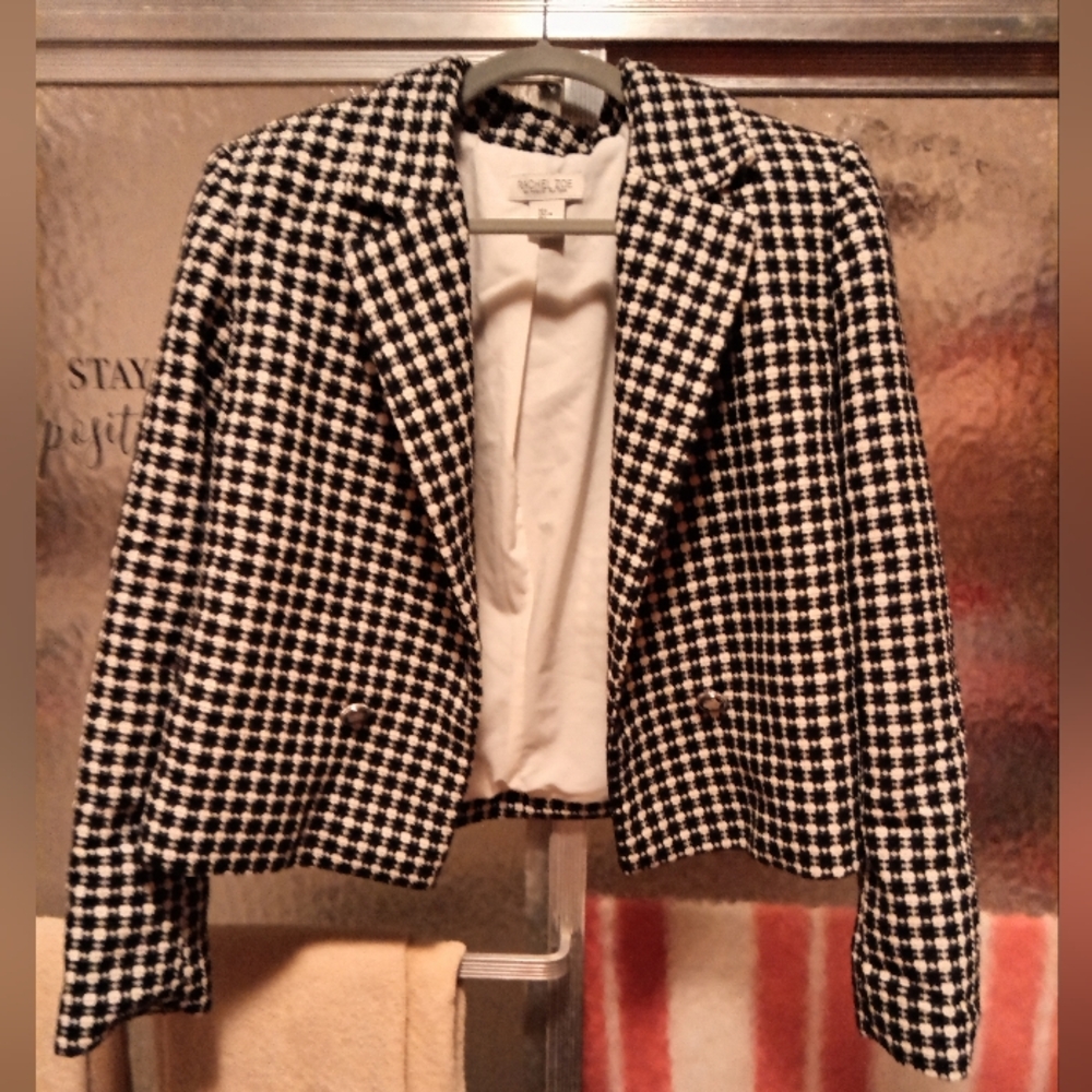 NWOT Rachel Zoe Black and White Checkered Blazer Size L